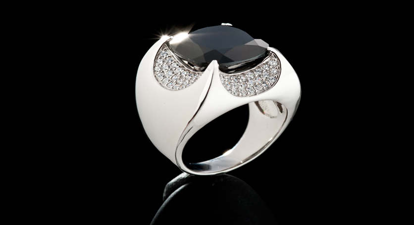 Silver with Onyx and Zirconia Ring