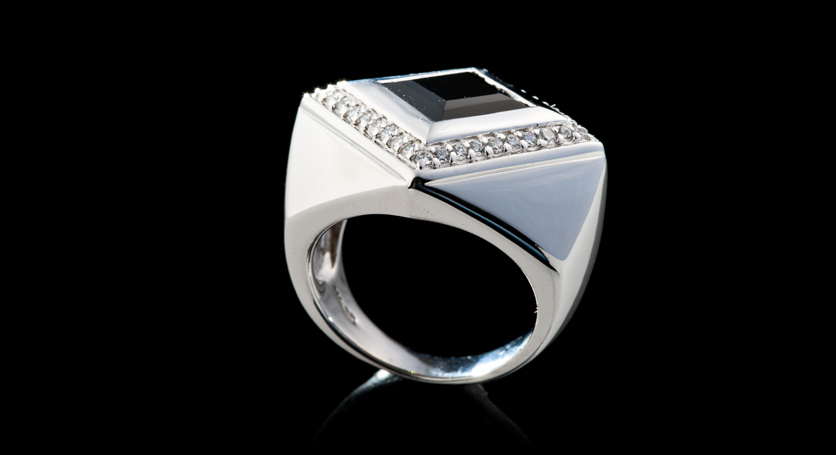 Silver with Onyx and Zirconia Ring