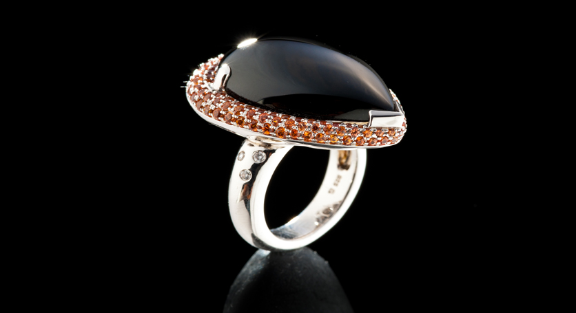 Silver with Onyx, Citrine and Zirconia Ring