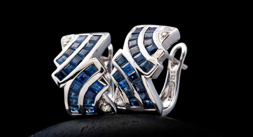 Silver with Sapphire and Zirconia Earring