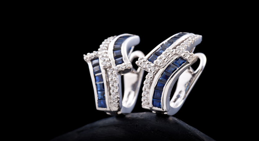 Silver with Sapphire and Zirconia Earring