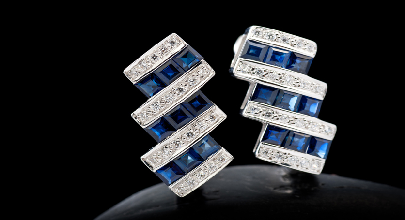 Silver with Sapphire and Zirconia Earring