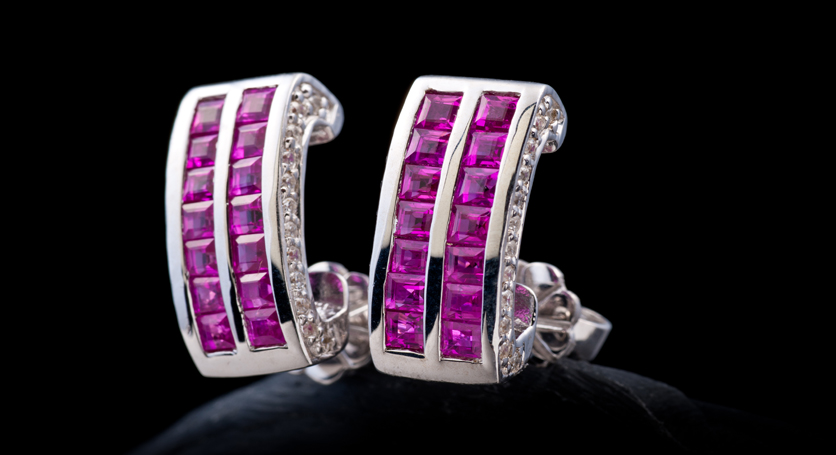 Silver with Ruby and Zirconia Earring