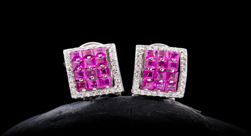 Silver with Ruby and Zirconia Earring