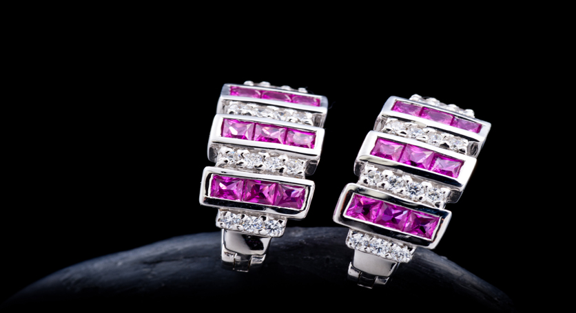 Silver with Ruby and Zirconia Earring