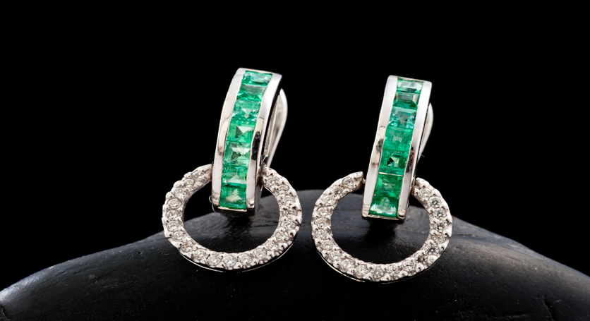 Silver with Emerald and Zirconia Earring