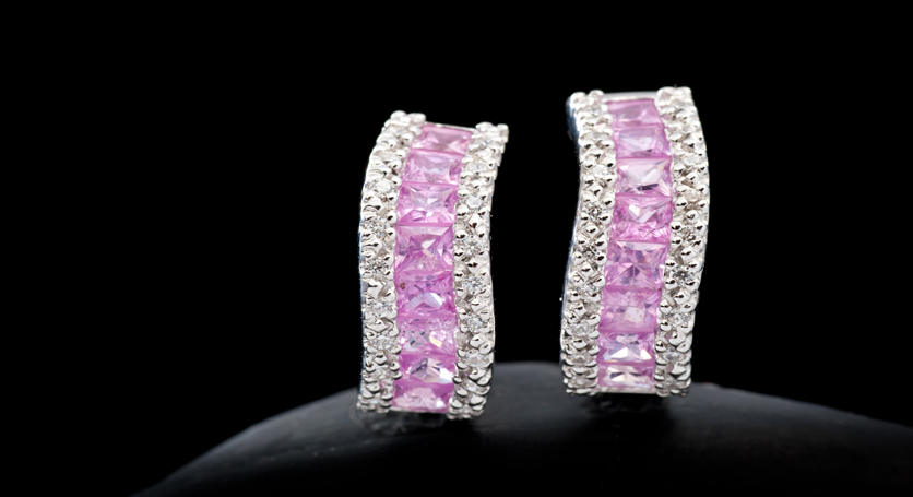 Silver with Pink Sapphire and Zirconia Earring