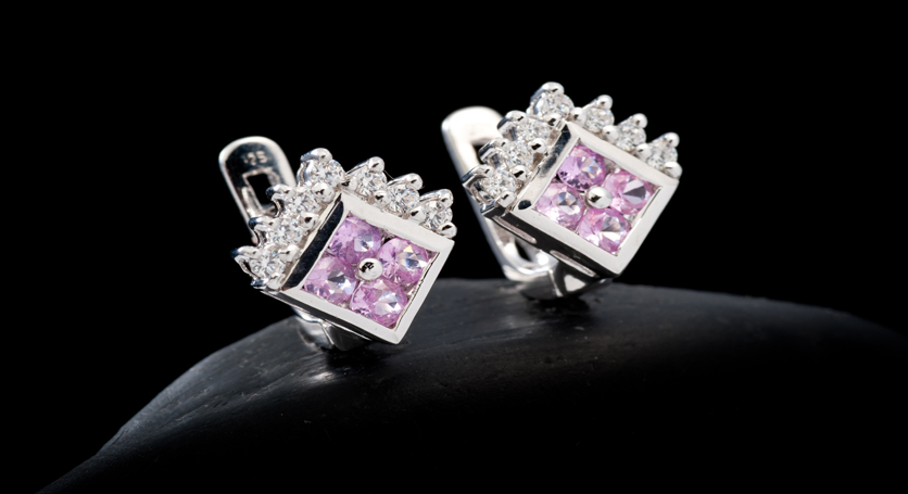 Silver with Pink Sapphire and Zirconia Earring