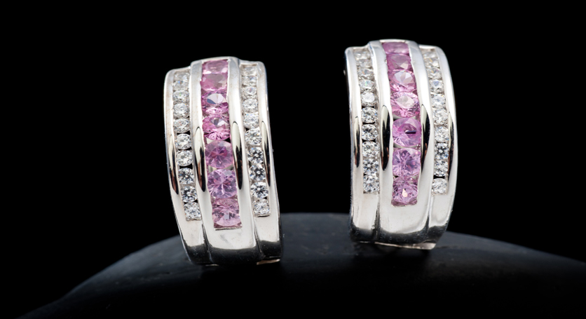 Silver with Pink Sapphire and Zirconia Earring