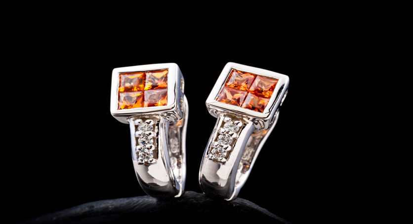 Silver with Orange Sapphire and Zirconia Earring
