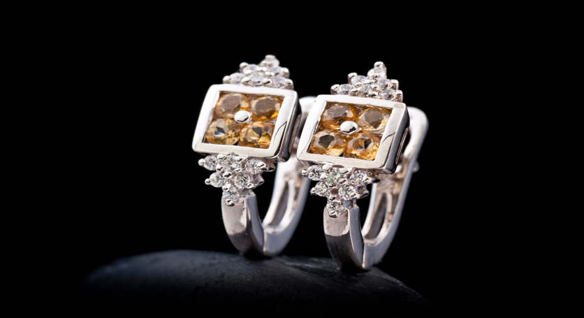 Silver with Citrine and Zirconia Earring