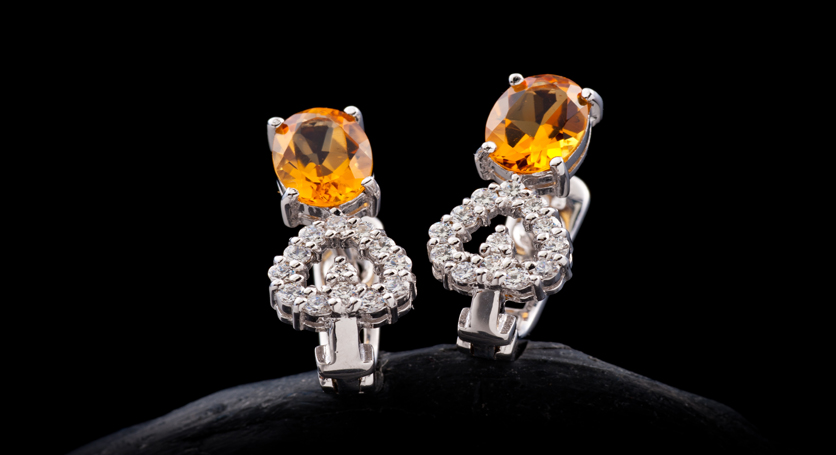 Silver with Citrine and Zirconia Earring