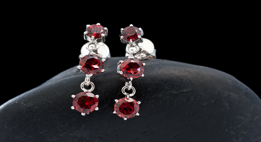 Silver with Garnet and Zirconia Earring