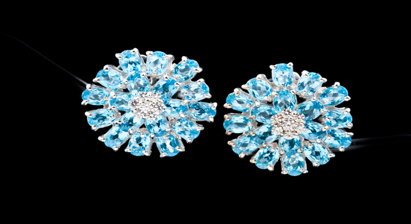 Silver with Blue Topaz and Zirconia Earring