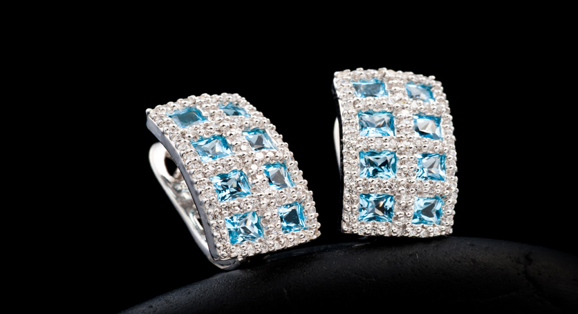 Silver with Blue Topaz and Zirconia Earring