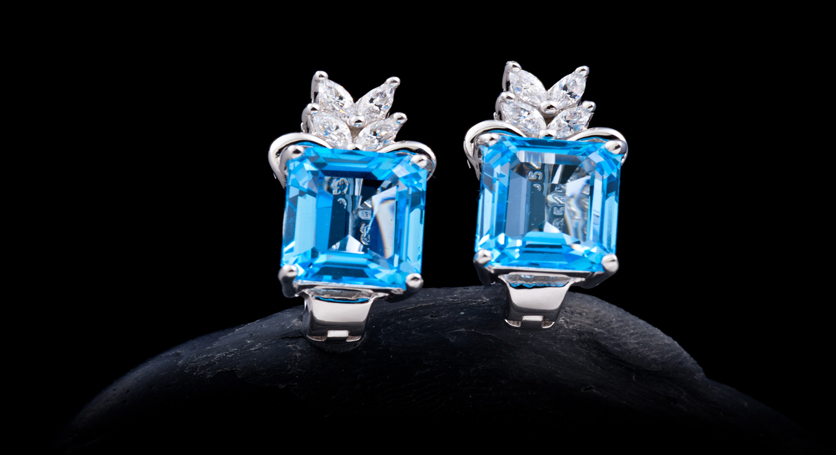 Silver with Blue Topaz and Zirconia Earring