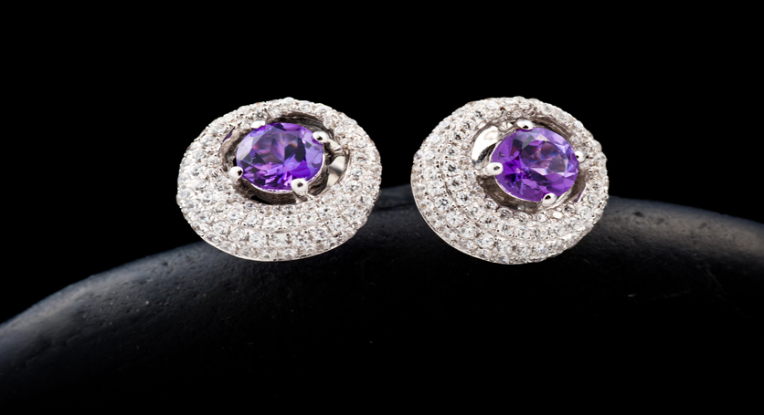 Silver with Amethyst and Zirconia Earring