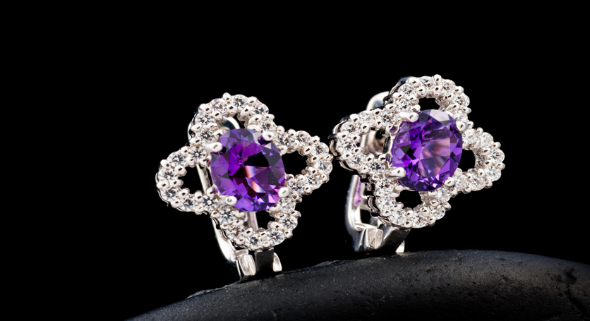 Silver with Amethyst and Zirconia Earring