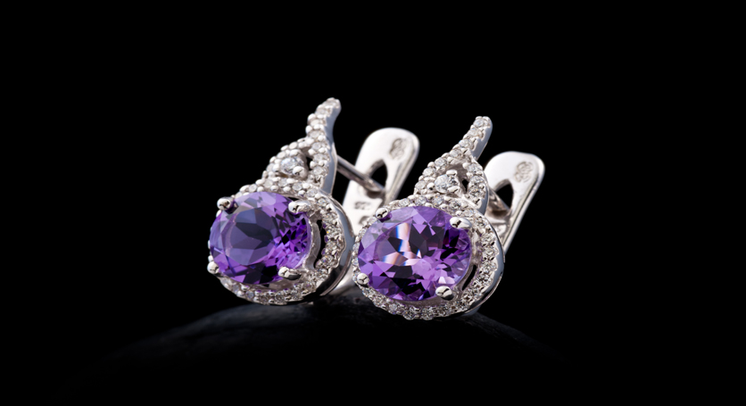 Silver with Amethyst and Zirconia Earring
