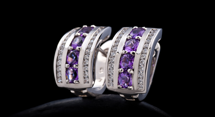 Silver with Amethyst and Zirconia Earring