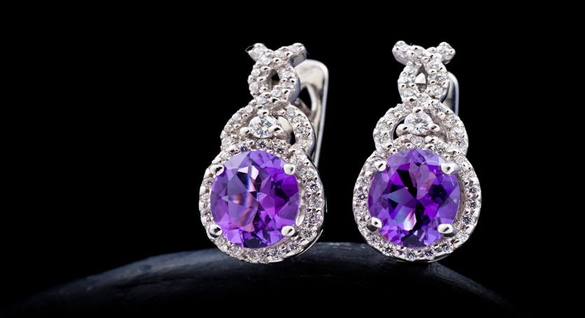Silver with Amethyst and Zirconia Earring