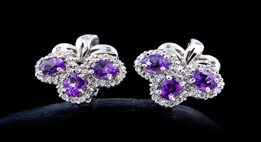 Silver with Amethyst and Zirconia Earring