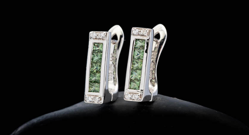 Silver with Green Sapphire and Zirconia Earring