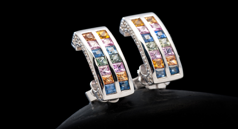 Silver with Multicolor Stones and Zirconia Earring