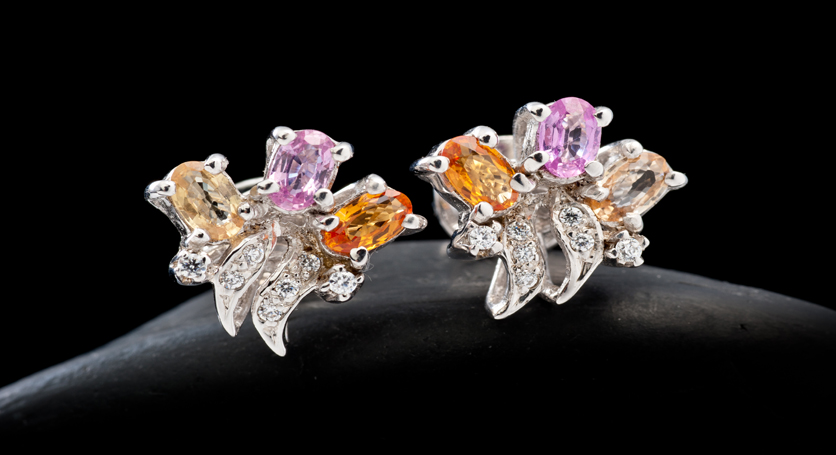 Silver with Multicolor Stones and Zirconia Earring