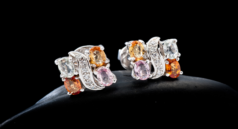 Silver with Multicolor Stones and Zirconia Earring