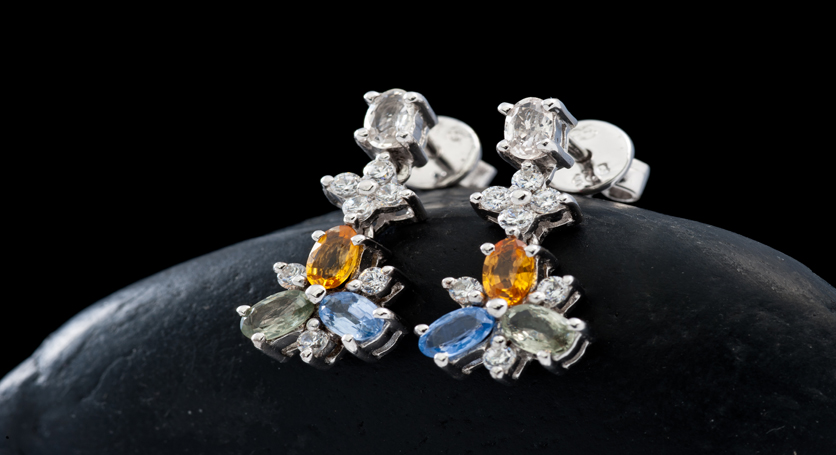 Silver with Multicolor Stones and Zirconia Earring