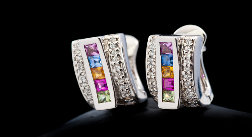 Silver with Multicolor Stones and Zirconia Earring