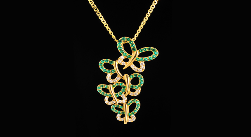 18K Yellow Gold with Emerald and Diamond Pendant