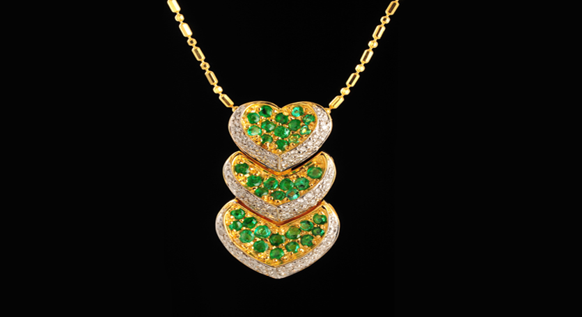 18K Yellow Gold with Emerald and Diamond Pendant