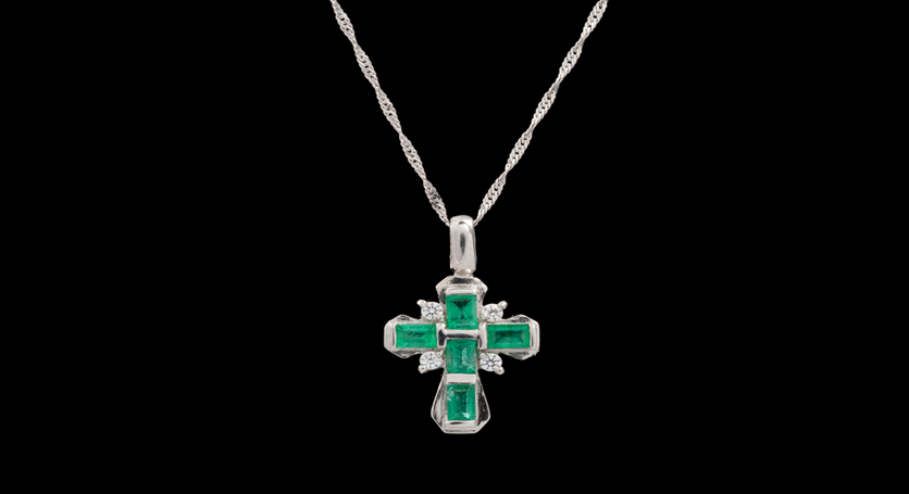 Silver with Emerald and Zirconia Pendant