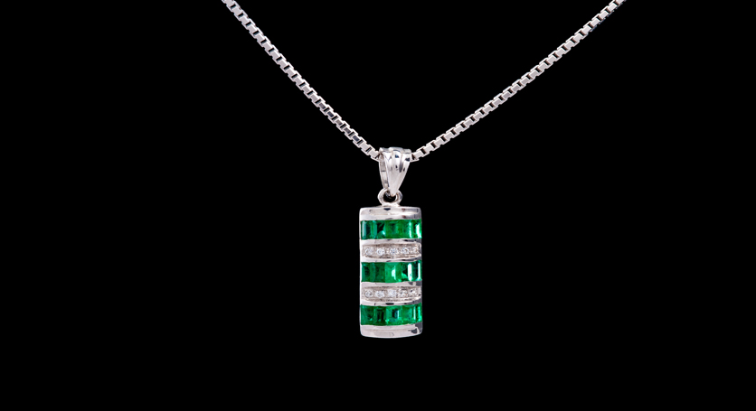 Silver with Emerald and Zirconia Pendant