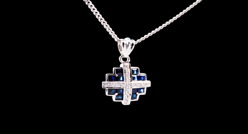 Silver with Sapphire and Zirconia Pendant
