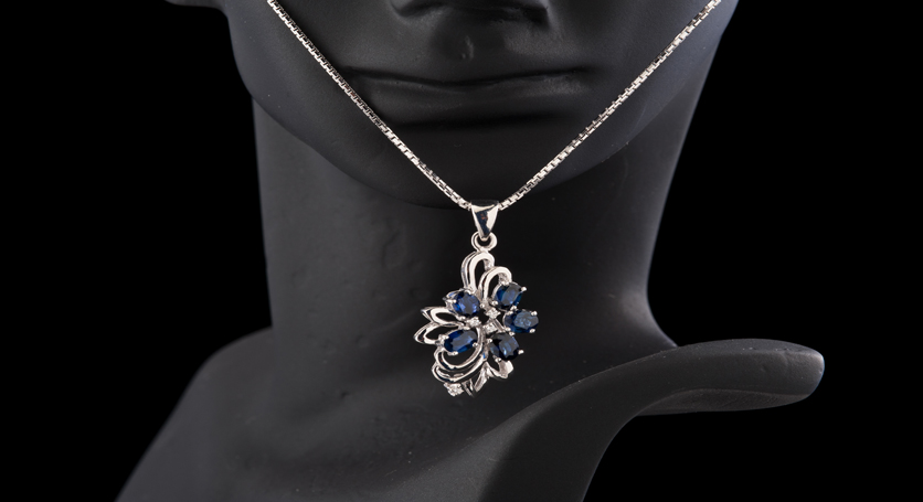 Silver with Sapphire and Zirconia Pendant