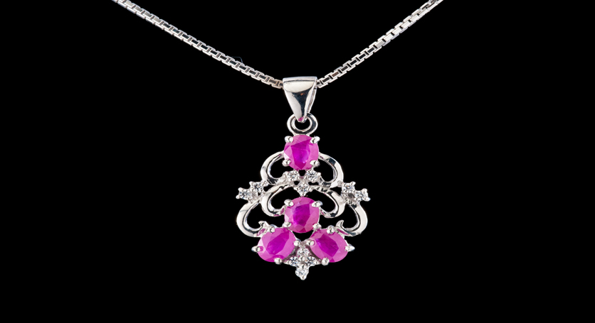 Silver with Ruby and Zirconia Pendant