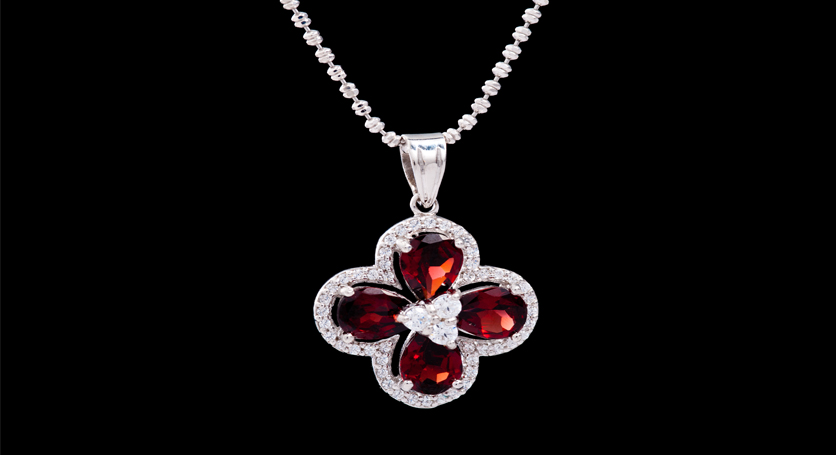Silver with Garnet and Zirconia Pendant