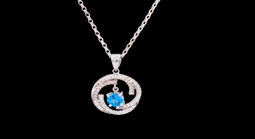 Silver with Blue Topaz and Zirconia Pendant