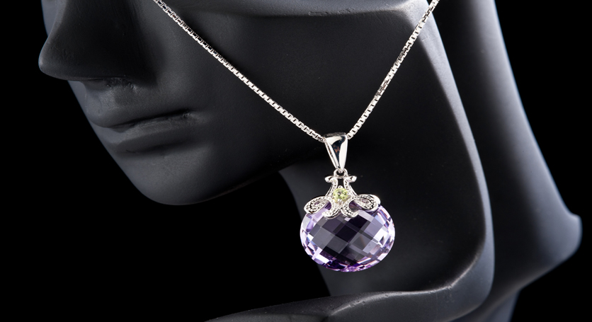 Silver with Amethyst, Peridot and Zirconia Pendant