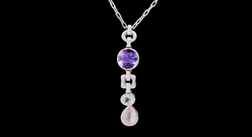 Silver with Amethyst, Rose Quartz and Zirconia Pendant