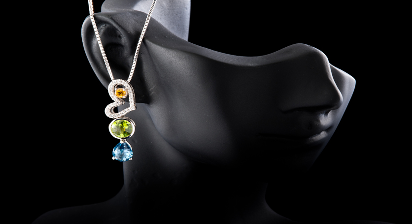 Silver with Citrine, Peridot, Blue Topaz and Zirconia Pendant