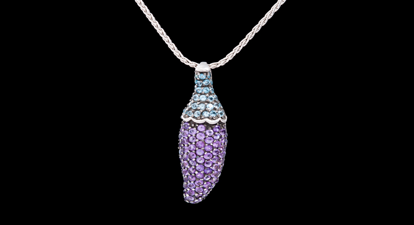 Silver with Blue Topaz and Amethyst Pendant