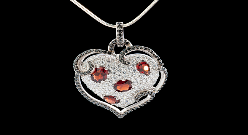 Silver with Garnet, Onyx and Zirconia Pendant