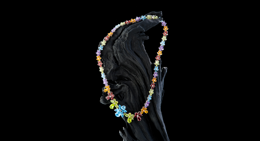 Silver with Multicolor Stones and Zirconia Necklace