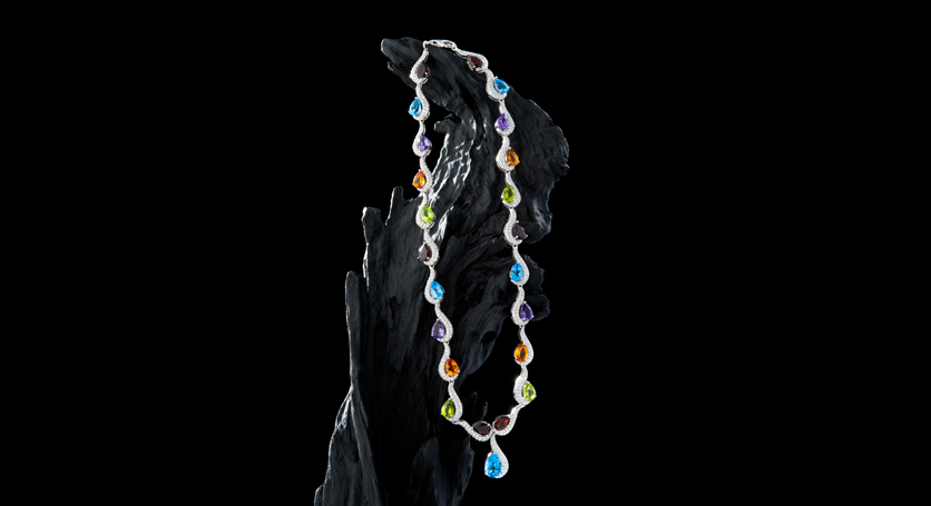 Silver with Multicolor Stones and Zirconia Necklace