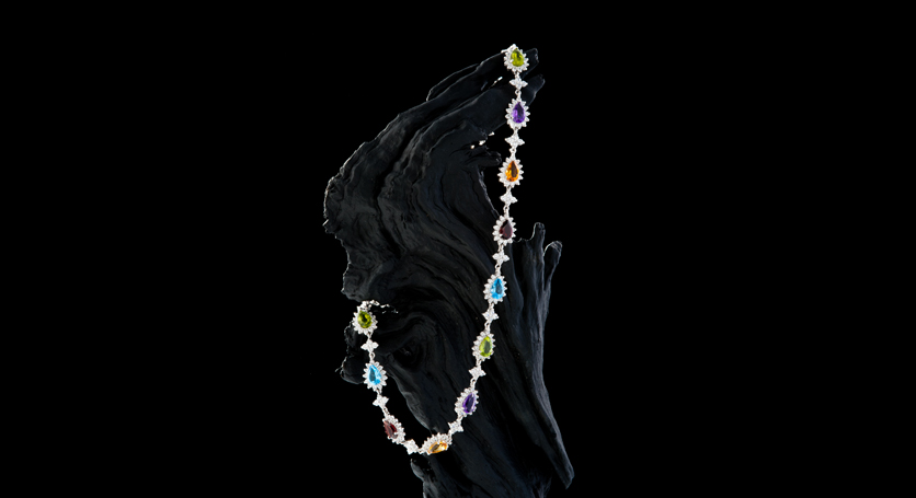 Silver with Multicolor Stones and Zirconia Necklace