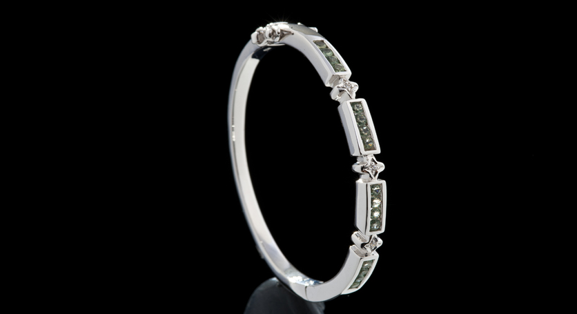 Silver with Green Sapphire and Zirconia Bangle